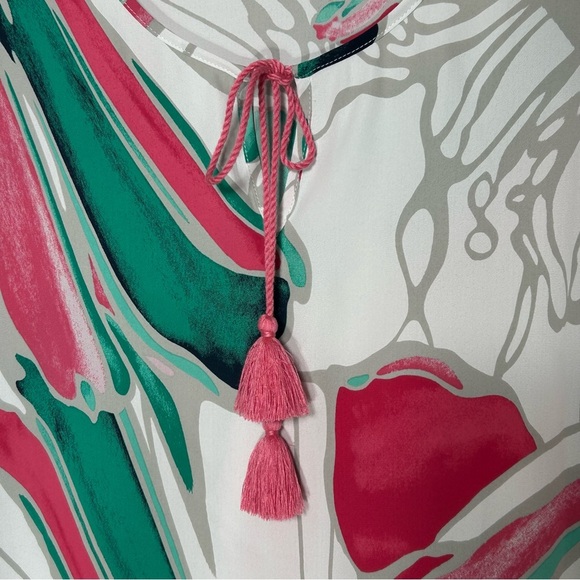 Chico's Pink/Green/White 3/4 Length Sleeve Flowing Ruffle Blouse Size 1(M) - Picture 8 of 12